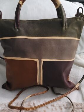 Astore Italy Genuine Leather Colorblock Crossbody- Earth Tones